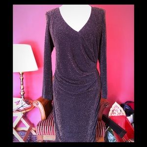 ABS Black and Gold Metallic Plunge Bodycon Dress